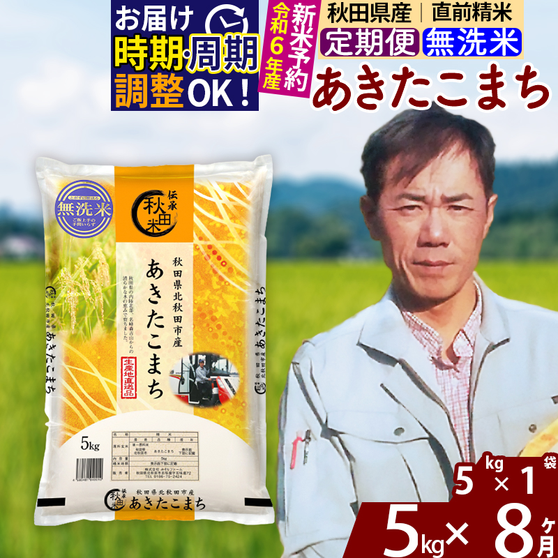 ※令和6年産 新米予約※《定期便8ヶ月》秋田県産 あきたこまち 5kg【無洗米】(5kg小分け袋) 2024年産 お届け時期選べる お届け周期調整可能 隔月に調整OK お米 みそらファーム