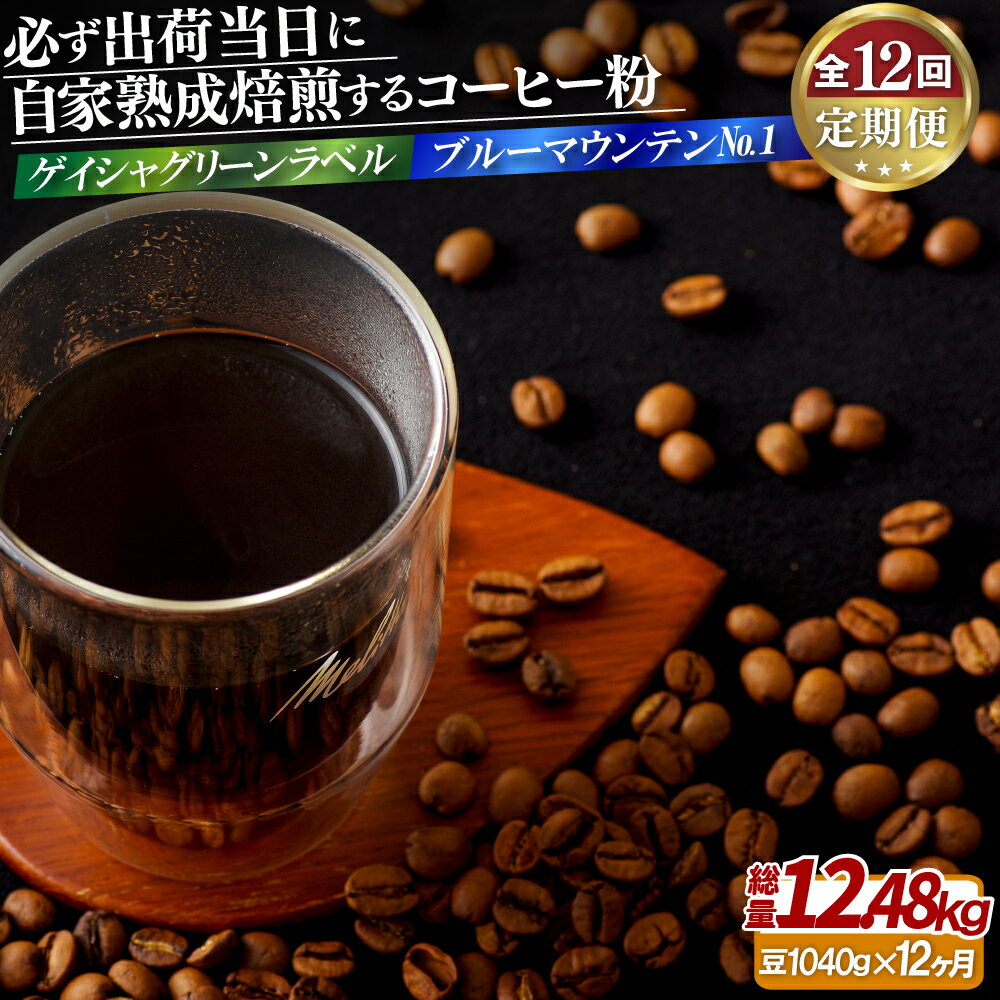 【ふるさと納税】必ず出荷日に自家熟成焙煎ゲイシャ粉(640g)・ブルーマウンテンNo.1粉(400g)【12回定期便】 480500円