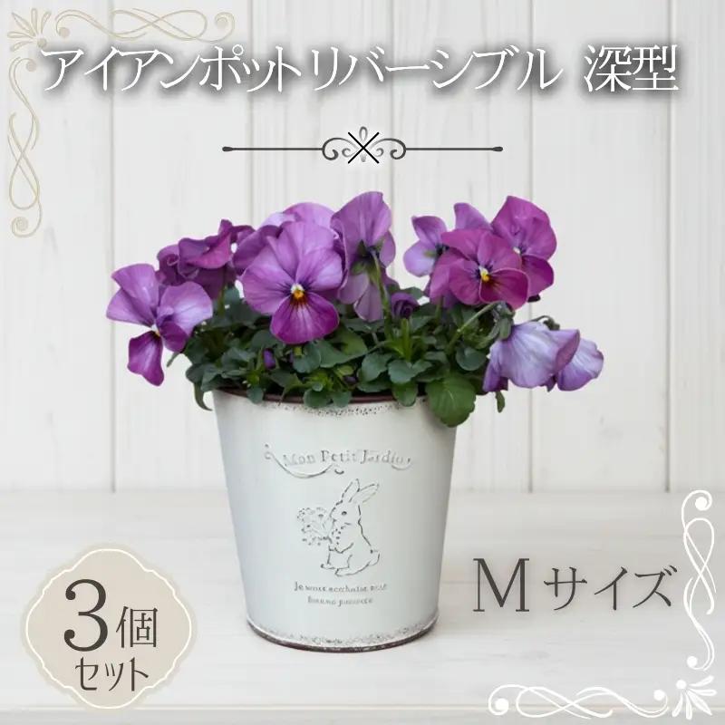 アイアンポット リバーシブル M 深型 3個セット ｜ 植木鉢 おしゃれ 鉢カバー 止水栓付 フラワーベース 花瓶 花器 アイアン ポット 園芸 寄せ植え ガーデニング アンティーク風 インテリア クラフトワン