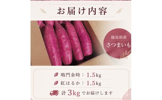 鳴門金時 ＆ 紅はるか 食べくらべ セット 各1.5kg 計3kg ぽくぽく農園 さつまいも サツマイモ やきいも 芋 野菜 デザート 農家直送 徳島県 食べ比べ 生芋 旬 鳴門金時 紅はるか