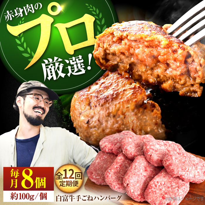 【牧場直送】【12回定期便】白富牛 岩塩と牛肉のみで作った手ごねハンバーグ 100g×8個【有限会社佐賀セントラル牧場】 [IAH056]