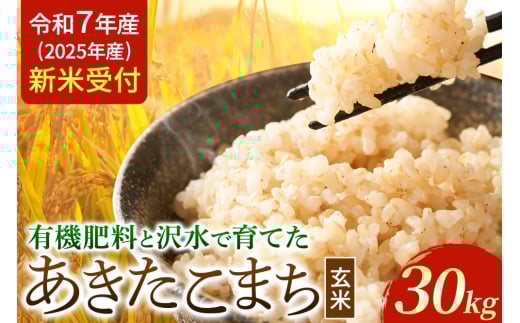 《令和7年産 新米受付》米 令和7年 秋田県大仙市産 有機肥料と沢水で育てた あきたこまち【玄米】30kg