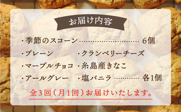 【全3回定期便】【ご自宅用】定番 ＆ 季節 の スコーン 12個セット 糸島市 / スコーン専門店キナフク [AFA015]