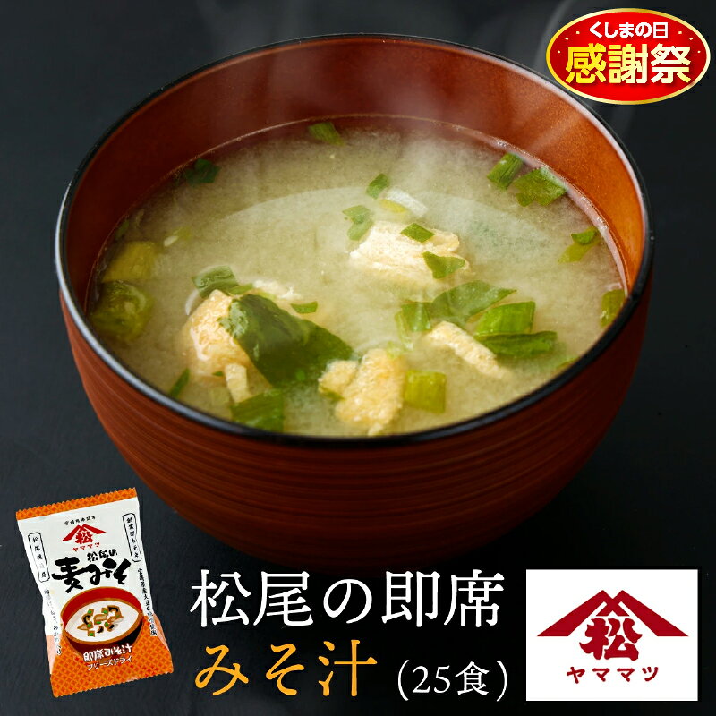 【ふるさと納税】創業昭和元年の串間の味をお手軽に！松尾の即席みそ汁(25食) 味噌 味噌汁 インスタント 簡単 小分け ギフト グルメ ふるさと おすすめ プレゼント セット 特産品 簡単調理 時短料理 宮崎 宮崎県産 ねぎ わかめ 油揚げ インスタント味噌汁 宮崎県 串間市