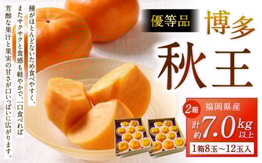 福岡県産 博多秋王【優等品】 計約7.0kg以上【約3.5kg以上（8玉～12玉入り） ×2箱】【2025年11月上旬～11月下旬発送予定】柿 かき 果物 フルーツ くだもの 先行予約
