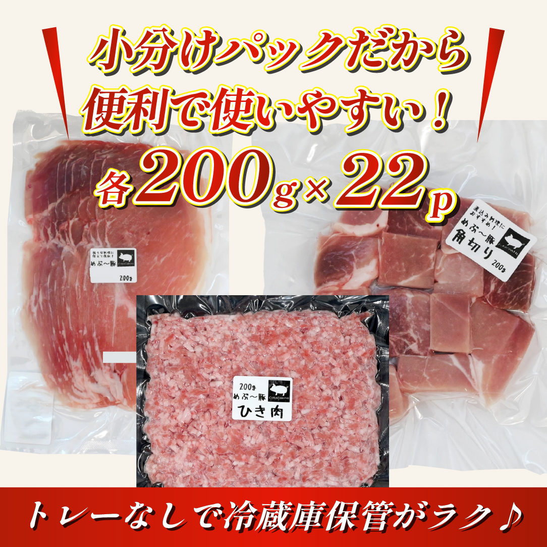 【EAS006】【地元ブランド豚】めぶ～豚3種セット 小間切れ・ミンチ・角切り 計4.4kg_イメージ5