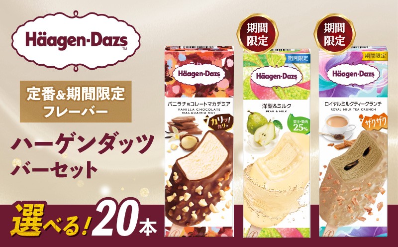 
                  【セット内容が選べる】 アイス 定番＆期間限定フレーバー ハーゲンダッツ バー セット 20本入 | はーげんだっつ ギフト スイーツ アイス アイスクリーム ice aisu あいす あいすくりーむ 詰め合わせ 洋菓子 プレゼント お中元 お歳暮 お祝い 内祝い 誕生日 冷凍 愛媛県 松前町 送料無料
                