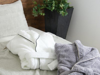 【 パールグレーM 】 スーピマ コットン 無撚糸 バスローブ 2枚 セット SP-200