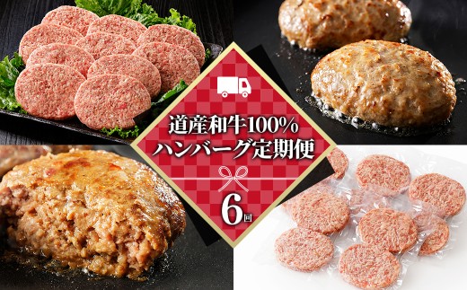 ハンバーグ 6ヵ月 定期便 道産和牛100%ハンバーグ 120g×10個×6回 国産 北海道  牛 肉 牛肉 豚肉 国産牛 和牛 冷凍ハンバーグ ［084-TN80］