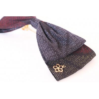 ふるさと納税 小山市 リボンバレッタ　高級本場結城紬使用!