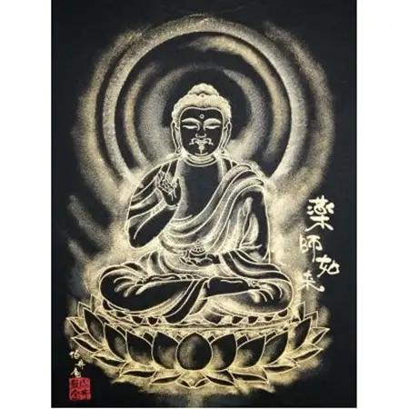 手描きTシャツ 仏画 薬師如来 黒 (半袖 Lサイズ)【1615670】