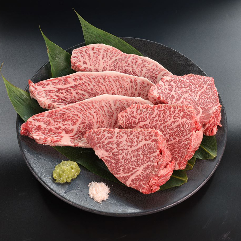 厳選 国産 黒毛和牛 A5 モモ ステーキ ワサビ 漬け 165g × 5枚  牛肉 モモステーキ ビーフステーキ 牛ステーキ ステーキ肉 わさび漬け 味付け 肉 熨斗 贈答 ギフト 冷凍 ビフテキ