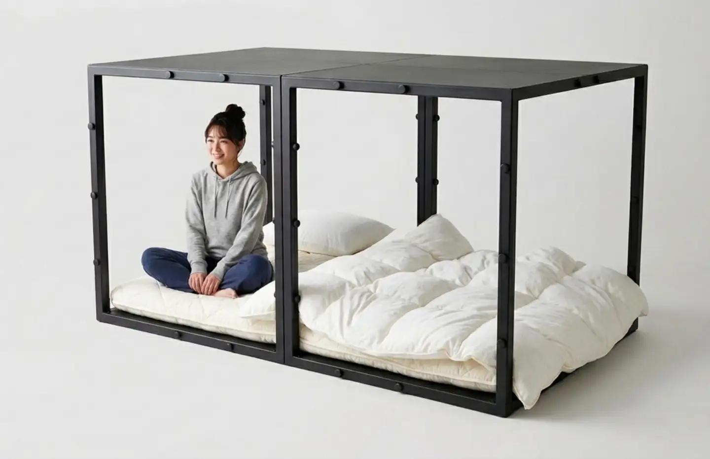 家がつぶれても命を守る家具。耐震シェルターベッド『TETUNOMA（鉄の間）』シングルサイズ黒　nis001
