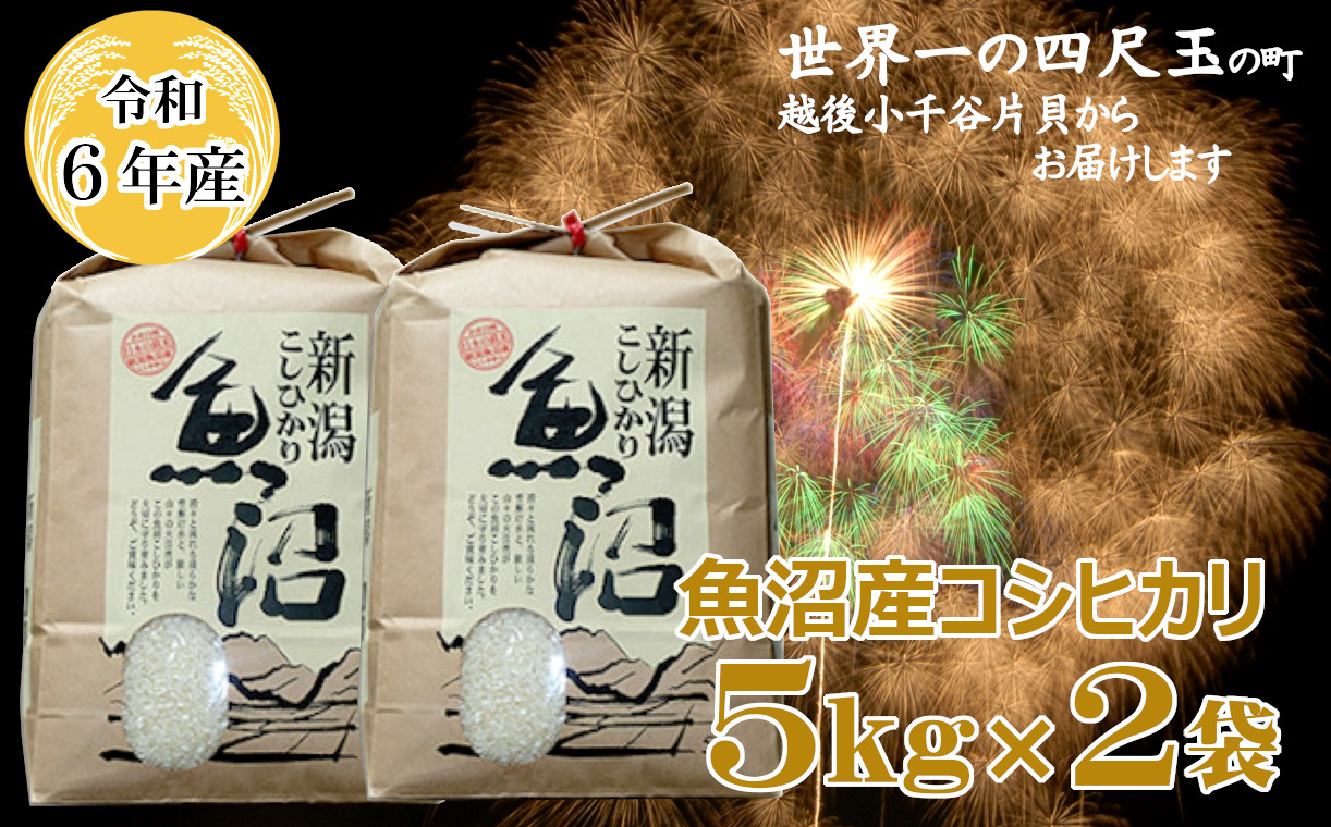 
            令和6年度産 魚沼産コシヒカリ 10kg(5kg×2袋) 精米 世界一の四尺玉の町 片貝町 米萬 【0002-0162-01】
          