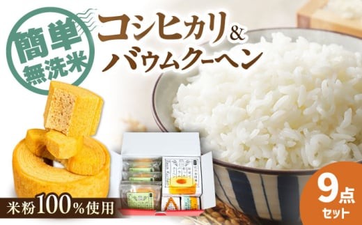 【スピード配送】 米粉バウムクーヘン1ホールとスライス・無洗米キューブ2合×2個 詰め合わせ 長浜市/阿辻農園[AQAW005] 無洗米 真空 こしひかり 米 お米 白米 バームクーヘン 近江米 魚のゆりかご水田 すぐ すぐ発送 すぐ届く