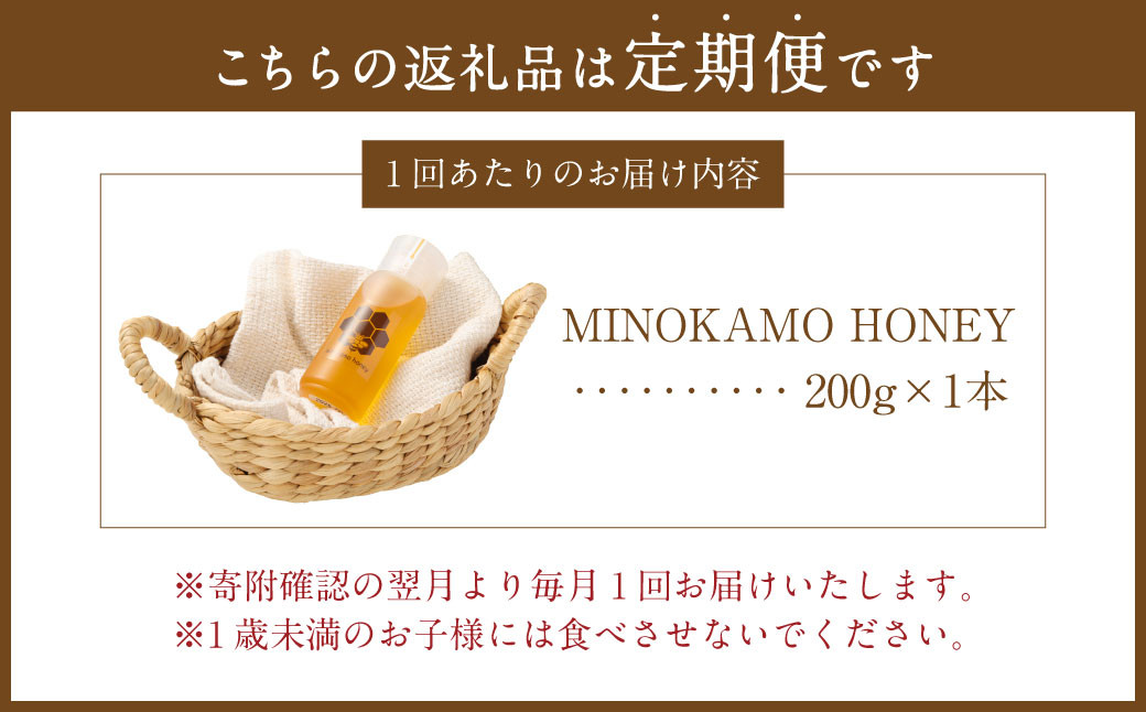 【6ヶ月定期便】MINOKAMO HONEY はちみつ（200g）×6回 