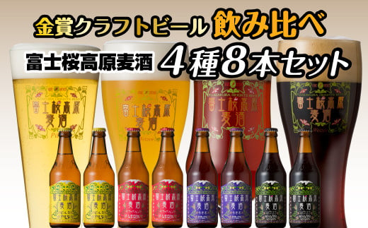 
富士桜高原麦酒（4種8本セット）金賞クラフトビール飲み比べ ふるさと納税 金賞 クラフトビール 飲み比べ 瓶 お酒 ドイツ 山梨県 鳴沢村 送料無料 NSAH002
