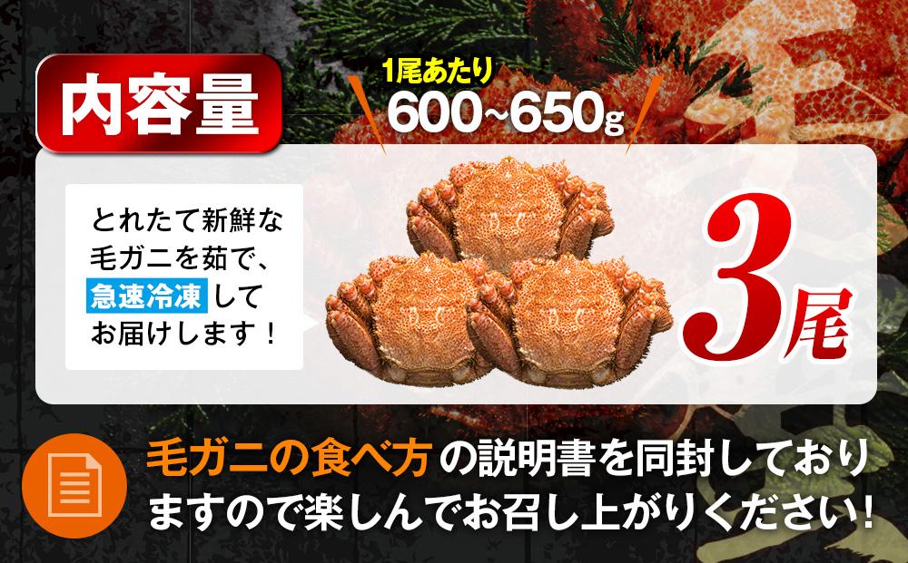 【先行予約/2026年4月発送開始】2026年産　ボイル冷凍毛ガニ　大３尾（600～650g）