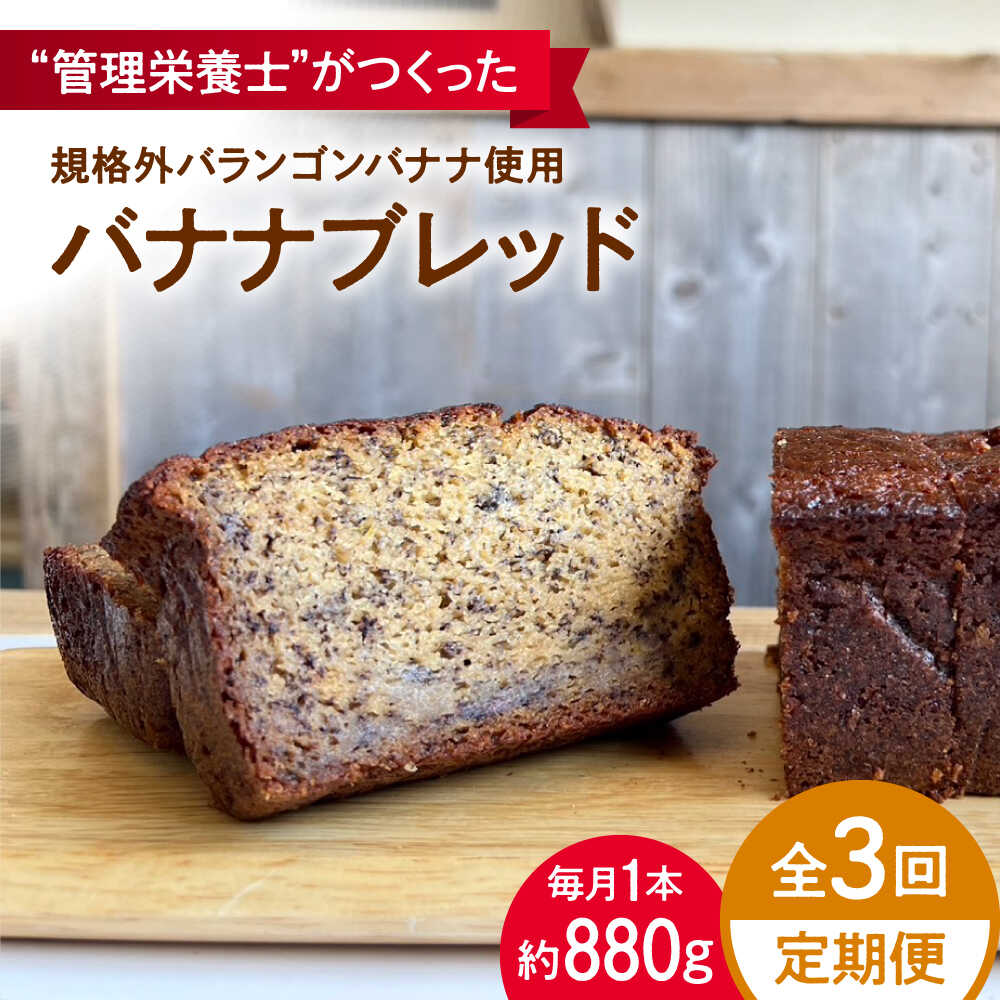 【ふるさと納税】【全3回定期便】バナナブレッド 1本丸ごと約880g ばなな 手作り ぱん パン 朝食 もったいない 化学合成農薬不使用 バランゴンバナナ【earth7716factory】[ASBV006]