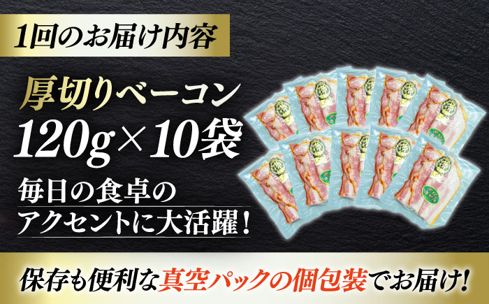 【全3回定期便】秒でプラスもう一品！ブランドポーク『オズの箱入り娘』使用！厚切りベーコンスライス×10ケ 合計1200g 豚肉 小分け ベーコン プレゼント 愛媛県大洲市/株式会社オズメッセ [AGA