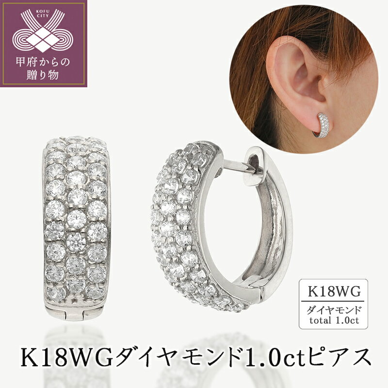 【ふるさと納税】 ピアス ジュエリー レディース アクセサリー ダイヤモンド 計1.0ct K18 ホワイトゴールド パヴェ フープデザイン ギフト プレゼント ジュエリーケース付 保証書付 k094-206