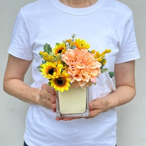 デザイン おまかせ アートフラワー アレンジメント ホワイト | 高さ約20cm 幅約14cm 造花 お花 白 ガラス器付き flower フラワー ふらわー 花 はな リトルシード インテリア アク