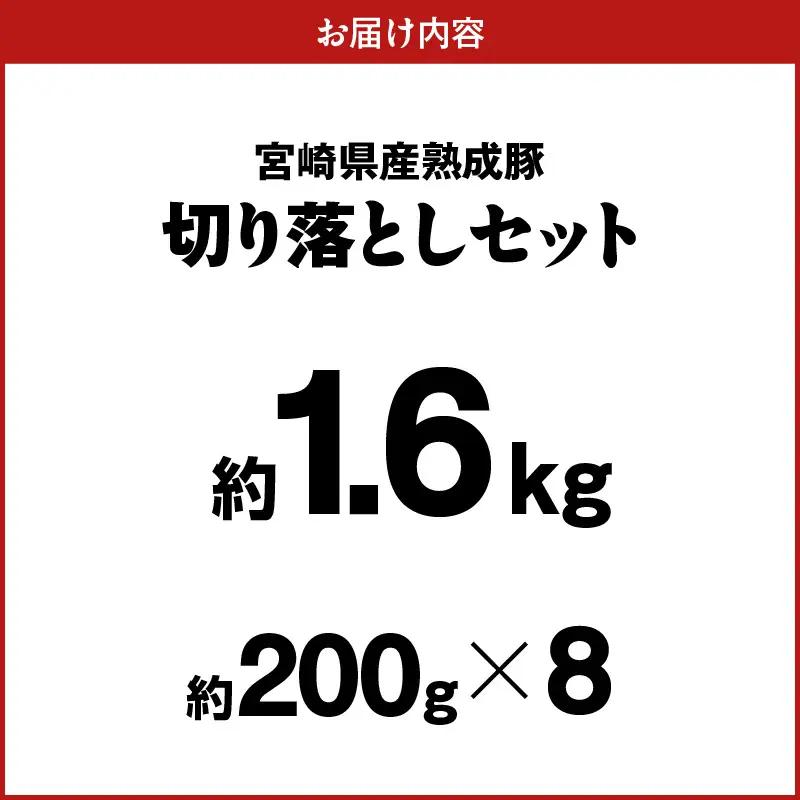 宮崎県産熟成豚 切り落としセット 約200g×8個 N0105-YA6603