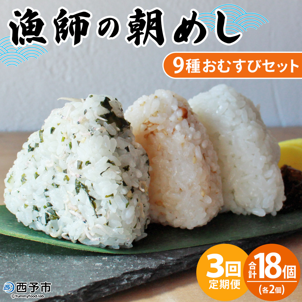 ＜【6回定期便】漁師の朝めし 9種おむすびセット 合計18個（各2個）＞ 定期便 詰合せ おにぎり お米 こめ ちりめん 山椒 生姜 青のり つくだ煮 しそわかめ 大根葉 梅ごま ひじき 網元・祇園丸 愛媛県 西予市