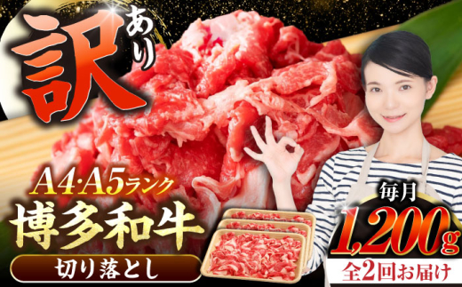 【全2回定期便】【訳あり】【A4〜A5】博多和牛 切り落とし 1.2kg（400g×３個）《豊前市》【株式会社木村食品】[VDZ120] 和牛 国産 牛肉 切り落とし 定期便 2回