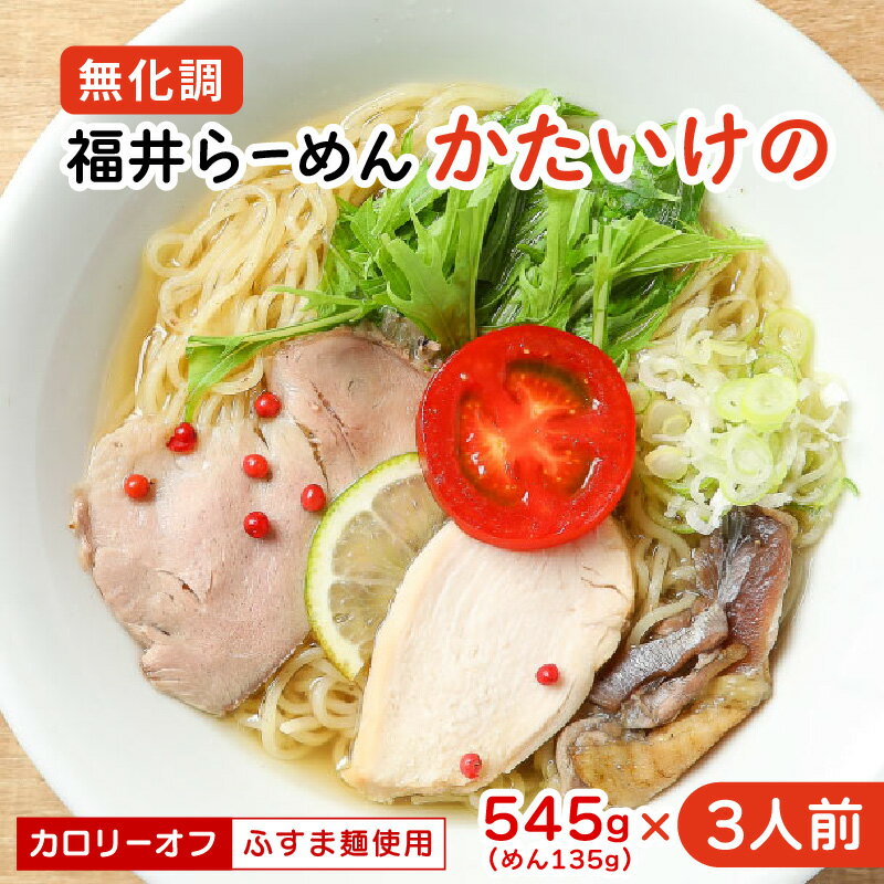 【ふるさと納税】ラーメン 福井らーめん 『かたいけの』 3食入り 無化調 【拉麺 中華麺 自家製 ふすま麺 スープ付き 具材付き 生めん 細麺 ヘルシー 健康】