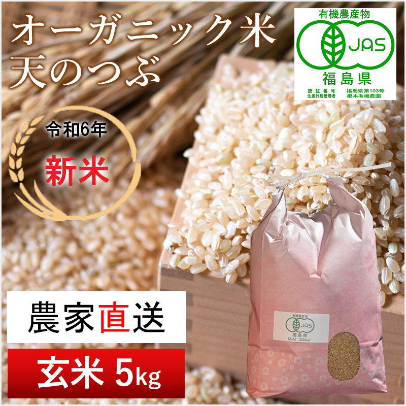 【令和6年産・新米】南相馬・根本有機農園のJAS有機米天のつぶ5kg（玄米）【3004601】