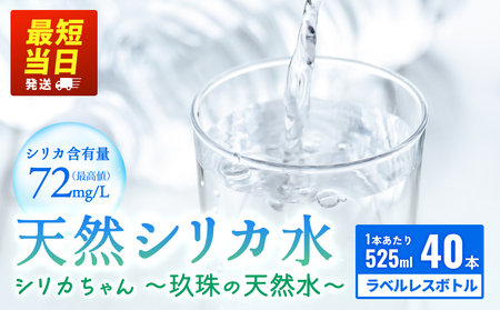 【数量限定】天然水 シリカ 525ml × 40本 ＜シリカちゃん〜玖珠の天然水〜＞   水 水 500ml 500ml 天然水 天然水  ラベルレス 天然シリカ水 水 ミネラルウォーター 国産 保存可能 水 防災 備蓄 シリカ水 シリカ水 SDGs