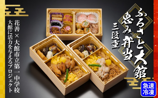 【駅弁味の陣2023総合評価第1位！「花善」】ふるさと大館 恵み弁当（三段重） 70P115003 / 東北 秋田 大館 大館市 大館駅 駅弁 駅弁大将軍 冷凍 ご飯 パックライス 鶏飯 鶏めし とりめし とり飯 人気 お重 弁当 手軽
