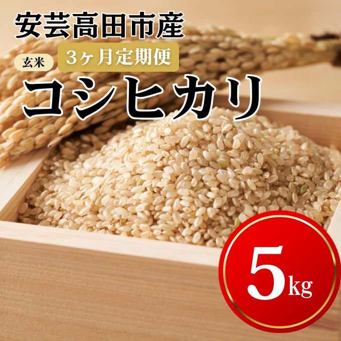 【ふるさと納税】米 【3ヶ月お届け】令和7年産　安芸高田市産コシヒカリ『玄米』5kg お米 定期便 　お届け：25年11月下旬～26年8月下旬まで