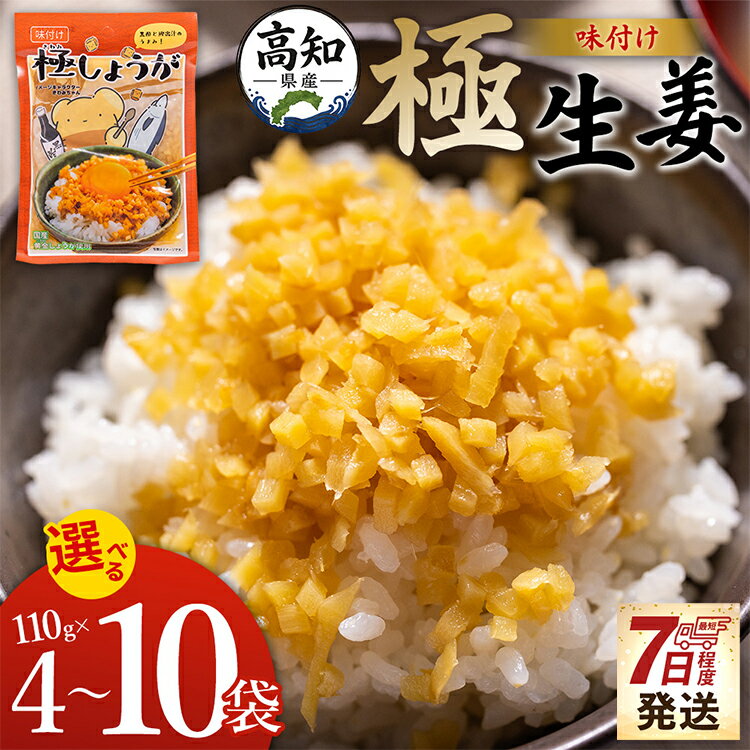 【ふるさと納税】【選べる】【7日程度で発送】味付け 極しょうが（約110g×4袋/10袋） - 440g 1100g 送料無料 生姜 ジンジャー ご飯のお供 おかず トッピング アレンジ 料理 手軽 便利 刻み生姜 国産 特産品 しょうが ショウガ 高知県産 坂田信夫商店 高知県 香南市【常温】