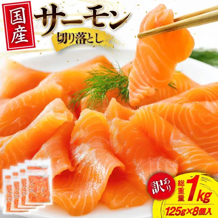 訳あり 国産 サーモン 切り落し おさしみ用 125g×8p 計1kg 個包装  魚介 魚 海鮮 鮭 銀鮭 生食用 刺身 お刺し身 刺し身 国産銀鮭 冷凍 訳アリ 訳アリ 真空パック