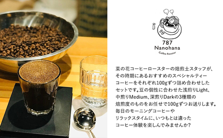 787 Nanohana Coffee Roaster ７種お任せセット 各100g(豆or粉) 浅煎り 中煎り 深煎り コーヒー 珈琲 おすすめ 人気 豆