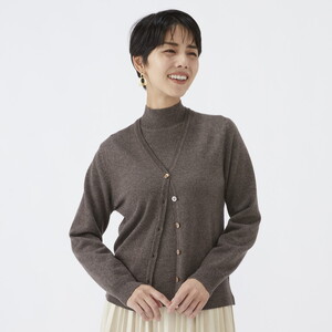日本製 カシミヤ100% レディース Vカーディガン モカブラウン 2Lサイズ 90805