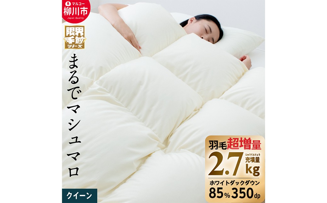 
                  羽毛布団 クイーン 210cm×210cm 超超増量 2.7kg 本掛け 冬用 日本製 福岡県 柳川市【限界手前シリーズ】
                