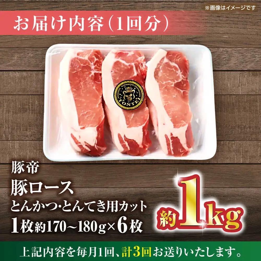 【全3回定期便】豚帝 ロースとんかつ・とんてき用 カット 約1kg（1枚約170?180g×6枚）【KRAZY MEAT(小田畜産)】[ZCP163]