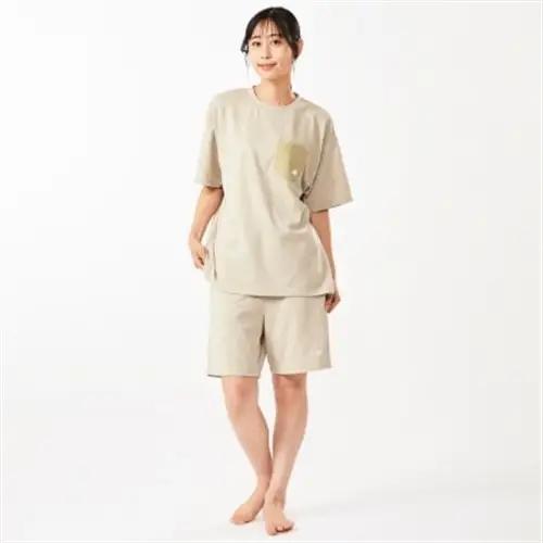 LBL リカバリーウエア 夏用上下セット　Mサイズ　リカバリーショーツ+Tシャツ ベージュ【1732214】