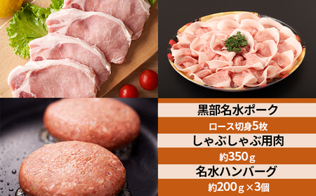 黒部名水ポーク　ロース切身5枚入り・しゃぶしゃぶ用肉（約350g）・名水ハンバーグ（約200g）×3個/ふるさと納税/富山県黒部市 豚肉 