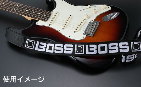 【BOSS】モノグラムロゴ・ギターストラップ(黒地/白ロゴ)/BSM-20-BW 【配送不可：離島】ギター ベース ストラップ しなやか 耐久性 レザー素材 静岡 浜松市