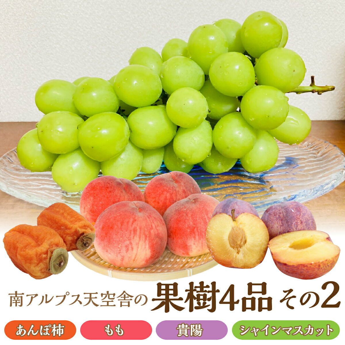 【ふるさと納税】南アルプス天空舎の果樹4品その2（あんぽ柿,もも,貴陽,シャインマスカット） ALPAB010 桃 もも 貴陽 シャインマスカット 葡萄 ぶどう ブドウ 定期便 南アルプス市