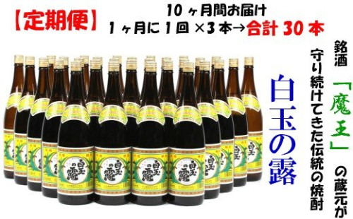 TK-004-1【定期便：魔王の姉妹焼酎】＜白玉の露＞ 1升瓶×3本 10ヶ月定期配送