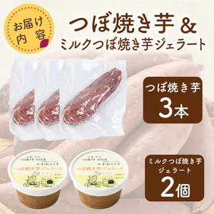 つぼ焼き芋(3本)・ミルクつぼ焼き芋ジェラート(2個) 焼き芋 さつまいも スイーツ 国産 蜜芋 ジェラート アイス 焼き芋アイス 焼き芋 ミルクアイス ミルクジェラート 焼き芋ジェラート 食べ比べ【