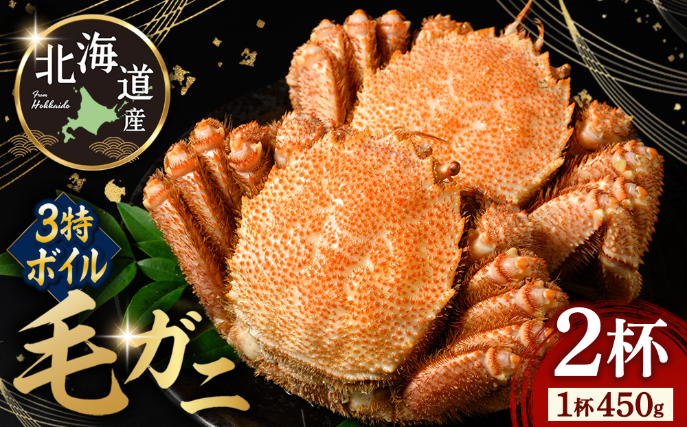 3特ボイル 毛ガニ 450g前後 2杯 | カニ 毛蟹 かに 海鮮 毛がに ボイル 北海道産 冷凍 毛カニ グルメ お取り寄せ 魚介類 海産物 茹で蟹 茹でガニ 北海道 濃厚 かに味噌 おかず 八雲町