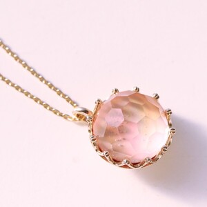 【和の彩 wanoiro】K10 イエローゴールド 螺鈿水晶ネックレス 桜色 659-836