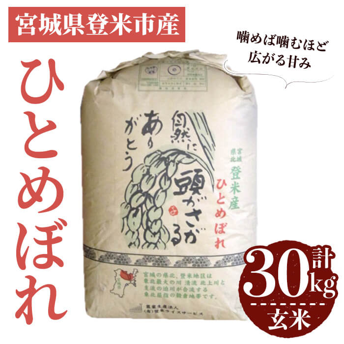 ＜先行予約！2025年10月以降順次発送予定＞≪令和7年産 新米≫ ひとめぼれ 玄米 30kg 登米市産 お米 おこめ 米 コメ ご飯 ごはん おにぎり お弁当 【登米ライスサービス株式会社】tm14