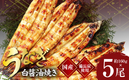 099H855 国産！うなぎ白醤油焼き5尾　せいろ蒸し備長炭仕上げ